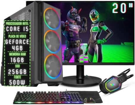 PC Gamer Completo 3green Play Intel Core i5 16GB RAM Placa de vídeo Geforce 4GB SSD 256GB Monitor 20